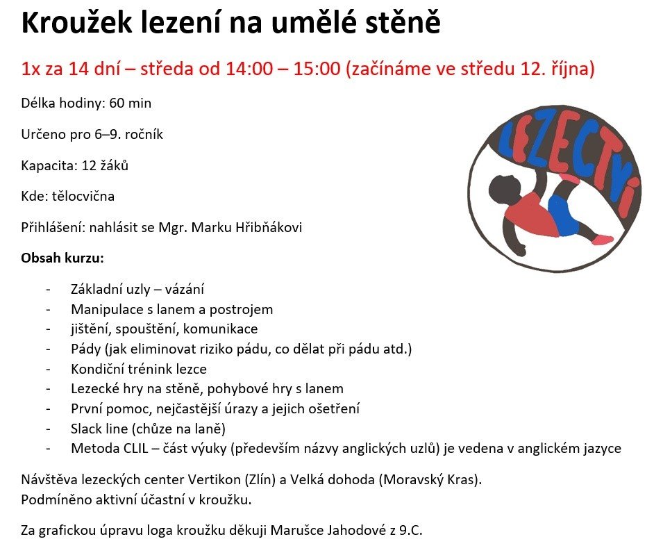 Kroužek lezení na umělé stěně